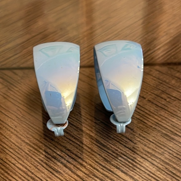 Vintage Pale Blue Iridescent Clip Hoop Earrings - Picture 5 of 14